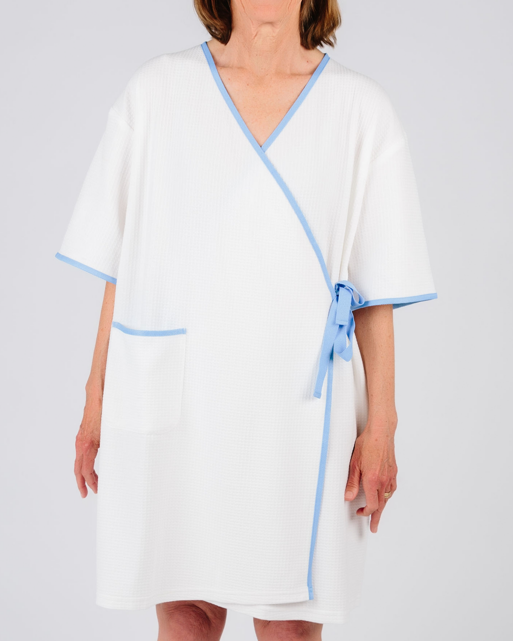 DMI Easy Access Patient Hospital Gown With Snap Shoulders One Size Fits  Most Blue - Office Depot
